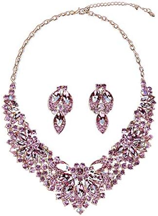 Bridal costume jewelry for women prom gothic jewelry Crystal Choker Pendant Bib Statement Charm Necklace and Earrings wedding jewelry sets for brides image 4