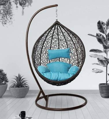 Flying Arrow Outdoor Furniture Single Seater Swing, Beautiful Swing with Stand (Black Swing with Sky Blue Cushion)