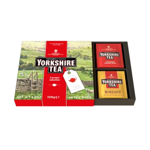 Image of Yorkshire Tea Assorted Teas Sampler, Variety Gift Box, Individually Wrapped Bags, 20 Count (Pack of 1), Gold, Red, Caramelised & Malty Biscuit Brews, Caffeinated, Enjoy Hot or Iced, 20 Teabags