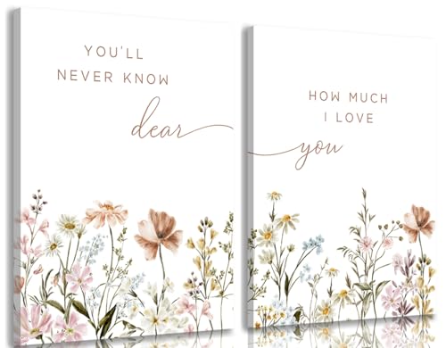 Image of 2 Pcs Wildflower Nursery Canvas Wall Art Flower Botanical Sentence Poster Painting Picture Wall Decor Boho Girl Nurseries PrintArtwork for Nursery Baby Room Living Room Bedroom Home Decoration