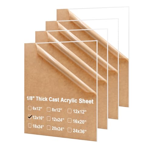 KINLINK 12x16 Plexiglass Sheets 1/8 inch Thick, 3mm Clear Cast