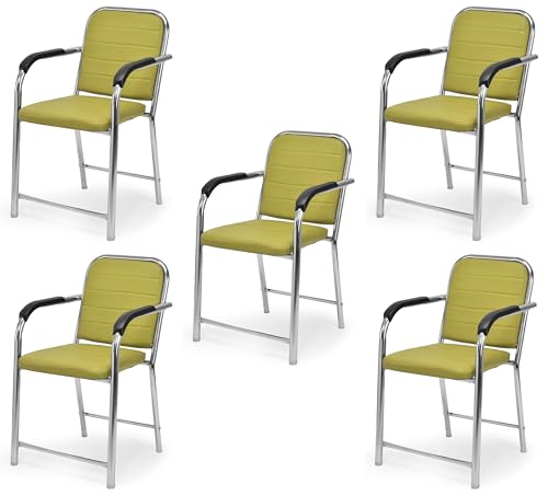 Image of GOYALSON Office Chair Visitor with arm Rest with Steel Frame and Cushioned seat Back Chair Without Wheels Chair (5, Green, Heavy 1)