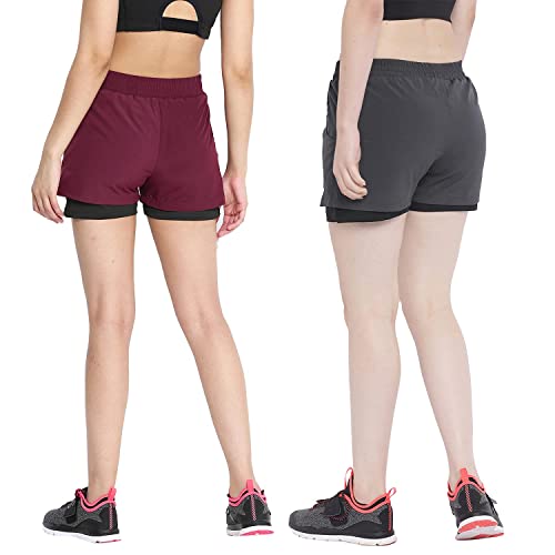 Image of CHKOKKO Double Layered Sports Combo Gym Workout Running Shorts for Women