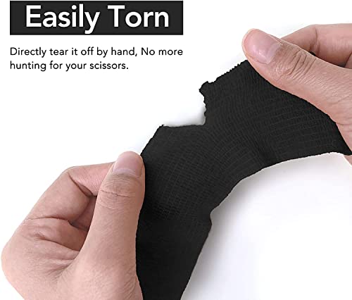 Risen Self Adhesive Bandage Wrap 6 Pack,2”x 5 Yards Medical Tape for Mother Day Gift, Gauze Rolls First Aid Vet Wrap Cohesive Bandages for Sports,Dogs Pet Animals & Ankle Sprains & Swelling(Black)