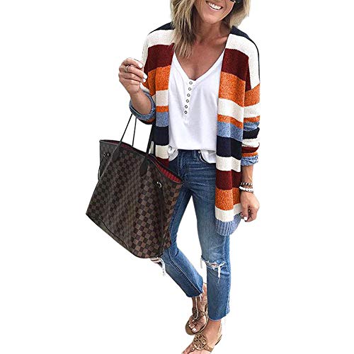 Junboon Women's Striped Long Sleeve Open Front Knit Cardigan Casual Pullover Sweater #TOP3