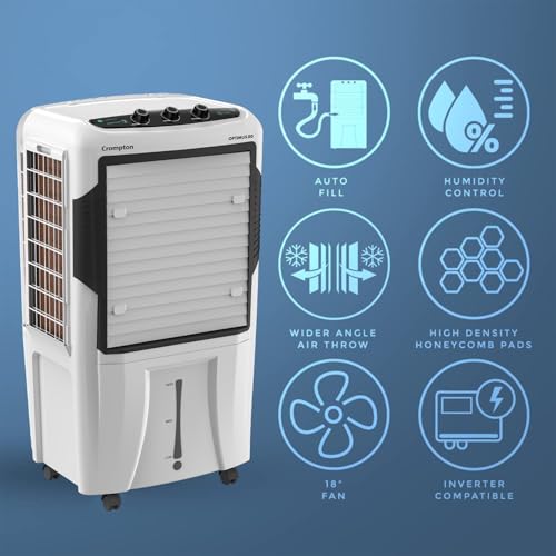 Image of Crompton Optimus Desert Air Cooler 80L| High density honeycomb| Auto fill| Water Level indicator| Fully collapsible Louvers| 4 way Air deflection| Humidity control| Cooling mode & Auto Swing