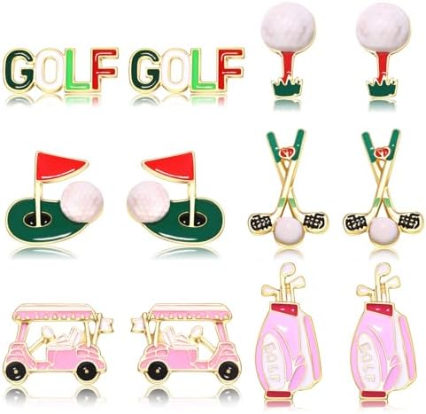 6/9 Pairs Golf Earrings for Women Golf Ball Bag Cart Dangle Earri...