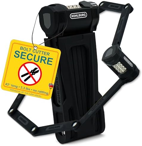 KOHLBURG Folding Bike Lock [43”] Bolt Cutter Proof with 4-Digit Combination Code & Bracket - Long Foldable Bike Lock of Heavy Duty Anti Theft Security Level for Bicycle e-Bike MTB & Scooter