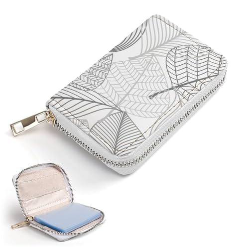 Women Leather Coin wallet, Key Change Organizer Zipper Card Holder Purse Clutch Pouch Pocket 4.5x3.15 in Print Seamless Autumn Black White Leaves Gold Leaf Silhouettes2