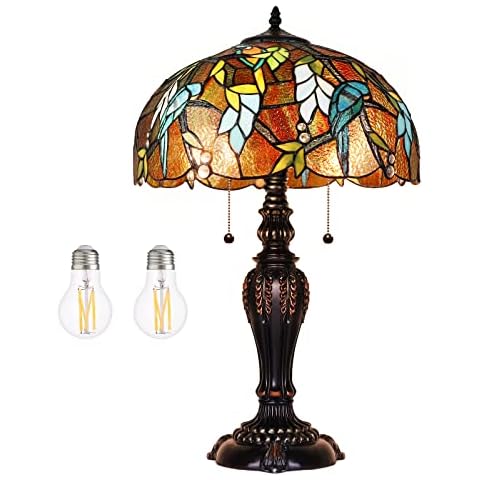 Henetion Tiffany Style Blue Bird Bedside Lamp Tiffany Lamp Stained Glass Table Lamp Golden Brown Reading Desk Light for Bedroom Living Room 18’’ Tall Included Bulb Unique Gift Cover