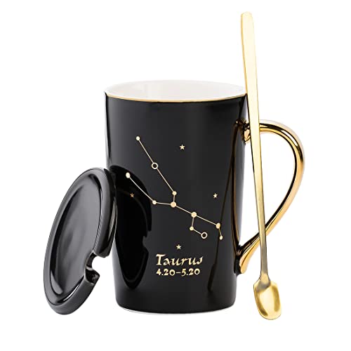 Coffee Mug - Constellation Drinkware Set with Lid, Gold Spoon - Elegant Zodiac Cups for Coffee, Tea, Hot Chocolate, Cocoa - Astrology Gifts for Men & Women - 13.5oz Cup (Taurus) - Image 3
