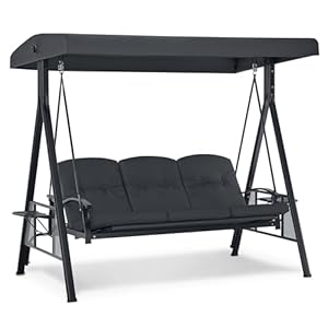 M MCombo 3-Sitzer Hollywoodschaukel mit Liegefunktion, Verstellbarem Sonnendach & Getränkehalter, Gartenschaukel bis 360kg Belastbar Schaukelbank Outdoor Wetterfest 204x118x181 cm 4093 (dunkgelgrau)