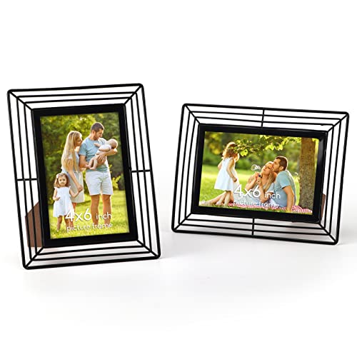 PHAREGE 4x6 Black Picture Frame Set of 2, Small Metal Picture Frames