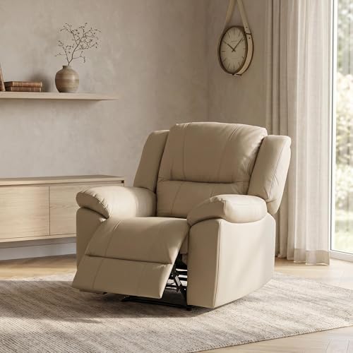 Image of Royaloak Milan Italian Half Leather 1 Seater Recliner | Genuine Leather (Body Touch) | High Backrest | Tufting Design | Padded Armrest | Pocket Springs | Sturdy Footrest