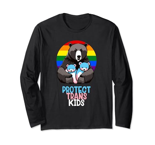 Protect Trans Kids Mama Bear, aliada LGBTQ, bandera del orgullo Manga Larga