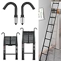 12.5FT Telescoping Ladder Aluminum Extension Ladder with 2 Detachable Hooks and Anti-Slip Tread, 13 Steps Portable Lightweight Ladder for Home Loft Attic Office Use - Black