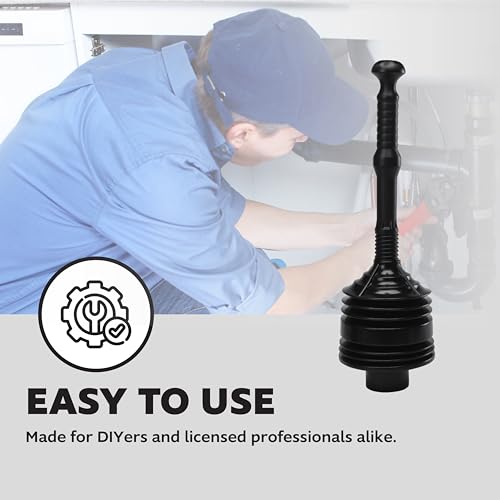 Image of Waxman PlumbCraft 5.5-in. Diameter Black Plastic Bellows Plunger 7505900, Heavy Duty Toilet Plunger for Households, Accordion Plunger to Unclog Toilet, Toilet Bowl Plunger with Ergonomic Handle