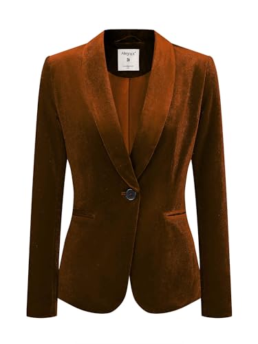 Allegra K Women's Halloween Christmas Office Coat Solid Shawl Collar 1 Button Velvet Blazer Medium Brown