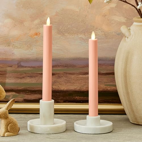 Image of Luminara Flameless Battery Operated Taper Candle, Mellow Peach Pack of 2 1 inch x 9.75 inch, LED Flickering Flame, Realistic & Safe for Home Kids and Pets