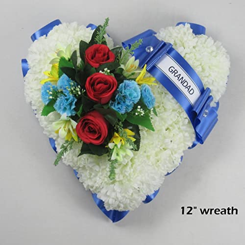 Artificial Funeral or Grave Wreath - Heart Shaped Funeral Silk Flower Tribute - Long lasting memorial wreath - Customised - MUM DAD NAN GRANDAD BROTHER SISTER