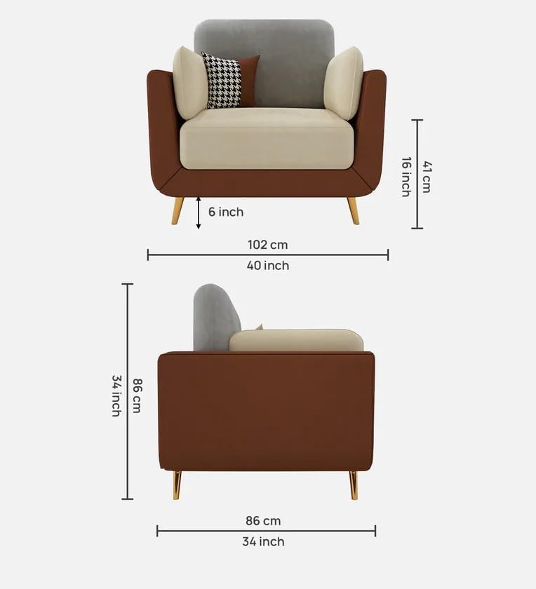 Image of Polyester Velvet Contemperory Sofa Set with Cushion Chaise Lounge, Sectional Sofa Perfect for Your Living Room,Guests Room & Office. (Brown & Beige, Single Seater)