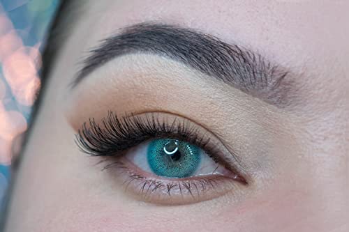 MYSALENS® Lentilles De Contact De Couleur Blue Bleu Ocean Naturelle très haute opacité Kit De Rangement Boitier Pince applicateur Offert 12 Mois sans correction