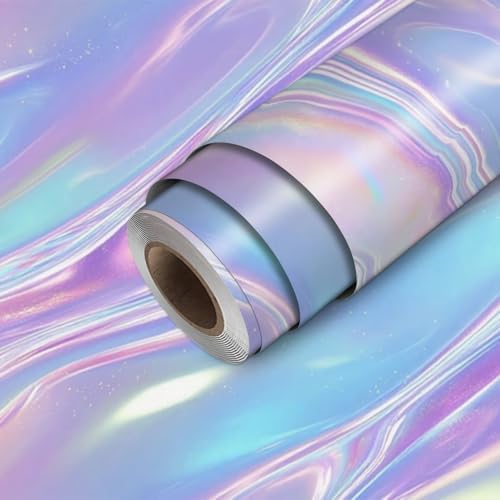 HOMETITUTE Pastel Iridescent Flow Wave Wallpaper Peel and Stick C...