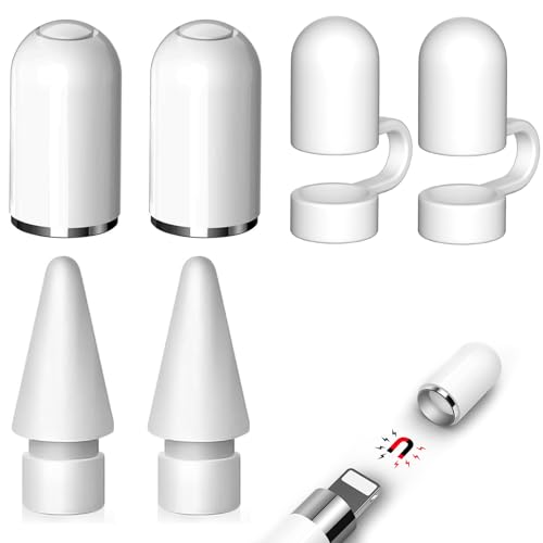 Wilbeva 2 Stück Kappe für Apple Pencil 1. Generation + 2 Stück Spitzen Ersatz & Nib Zubehör für Apple Pencil 2/1 Generation+2 Anti-Verlust… – Ansicht 1