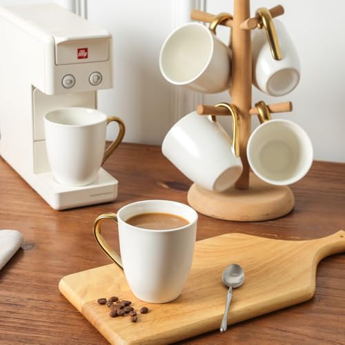 vicrays Coffee Mug Set, 11 Ounce, Set of 6, Ceramic Mug for Men, Women, Unique Glazed Mugs with Handle for Coffee, Tea, Milk, Cocoa, Cereal(White with Golden) by vicrays - Image 6