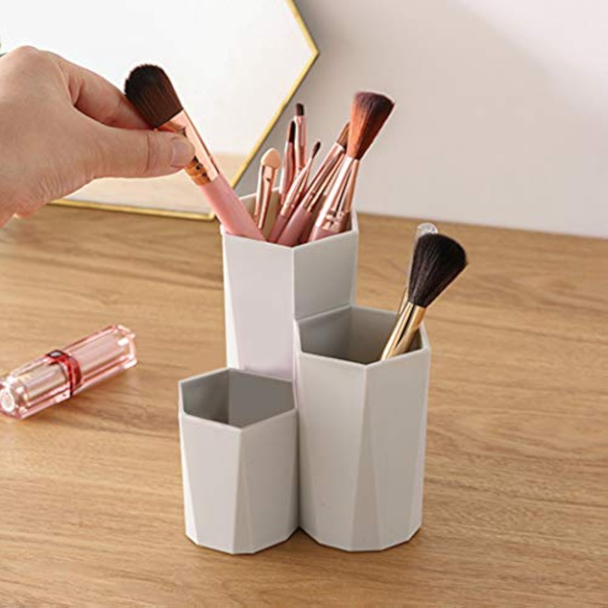 Simple 3-Slot Tabletop Makeup Brush Holder