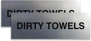 Signs ByLITA Basic Dirty Towels Sign | Laundry Room or Spa Organization (Brushed Silver) - Small 2 Pack