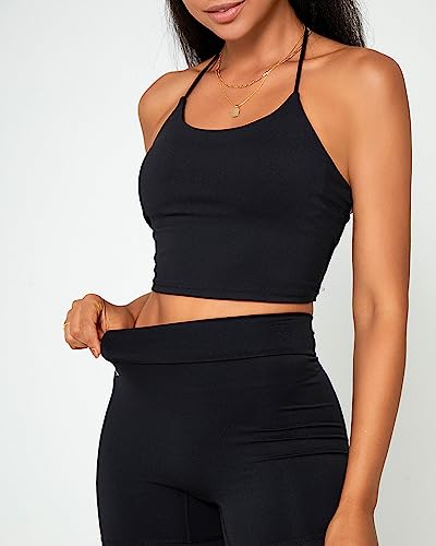 Danysu Womens Backless Halter Crop Top Padded Sports Bras Light Support Strappy Sexy Workout Tank3