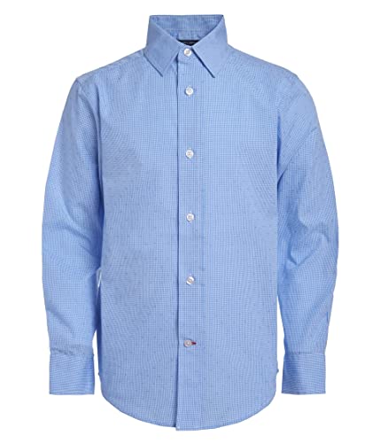 Tommy Hilfiger Camisa social masculina de manga comprida, colarinho abotoado com mangas de punho, guingão, Azul médio, 4