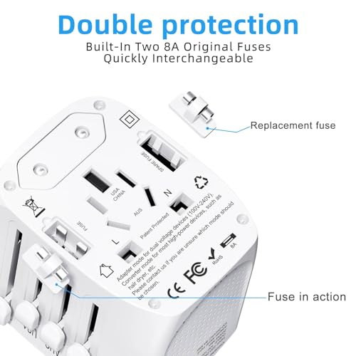 International Travel Adapter Voltage Converter to Step Down 220V to 110V for Hair straighteners, laptops, Cell Phones, Power converters from USA to UK, Europe, Australia Over 200 Countries (White)