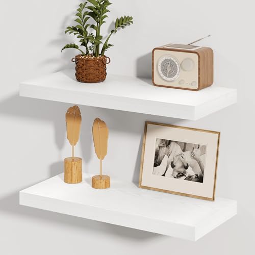 Fun Memories White Floating Shelves, 8 Inch Deep Wall Shelves Set of 2, Rustic Deep Shelves for Wall Storage, 24 x 8 Floating Shelves, 8" White Shelf for Bedroom, Living Room, Kitchen