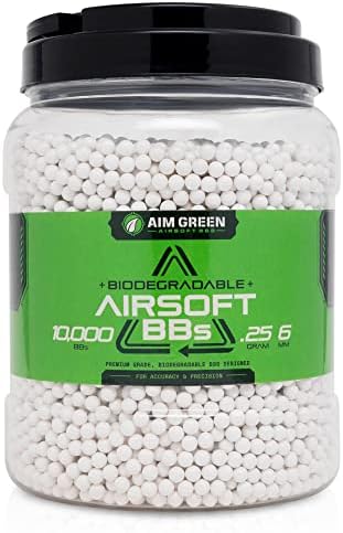 Aim Green Biodegradable Airsoft BBS, Premium-Grade 6mm Airsoft BBS, 0.25 Grams, 10,000 Count