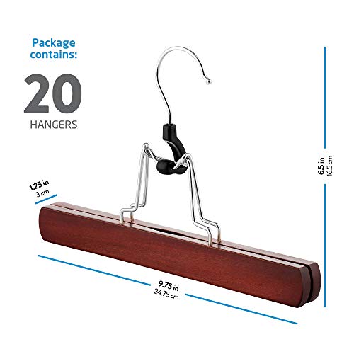 image for ZOBER High-Grade Wooden Pants Hangers with Clips 20 Pack Non Slip Skir