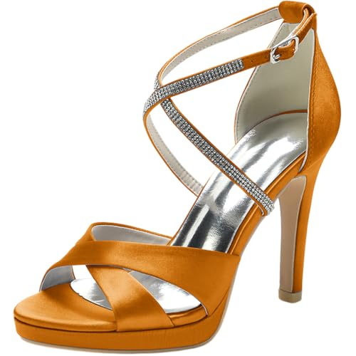 Sandales pour femme orange avec strass SHUTUP.DANCE talon bas 1,5 cm pointure 37.5