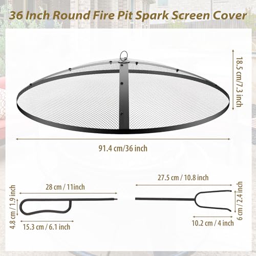 Fire Pit Spark Screen,36inch Heavy Duty Foldable Fire Pit Cover,Outdoor Round Fire Pit Mesh Screen with Top Lid, Handle&Poker, for Outdoor,Backyard,Patio,RV Camping,Beach by KWDOBUUS - Image 2