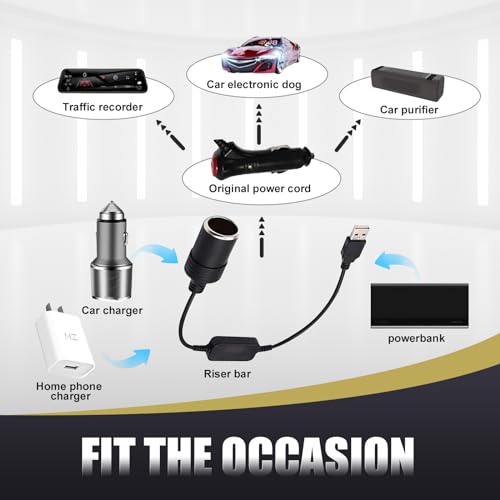 leediga 1 PC Car Cigarette Lighter Female Socket, 5V to 12V Driving Recorder GPS Converter Cable with USB Interface, Cigarette Lighter Socket Mobile Power Adapter, Universal for Car Accessory (Black) - Thumbnail 6