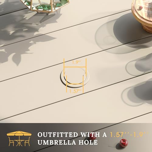 Image of VICLLAX 47.2 inch Outdoor Round Patio Table for Lawn Garden, All Weather Metal Round Outdoor Dining Table with Adjustable Umbrella Hole, 6 Person Patio Table, Sandshell