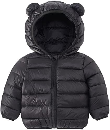 UNICOMIDEA Baby Boy Girl Coats Black Winter Coats with Hoods Toddler Padded Light Puffer Jacket Cute Zipper Cable Outwear Snowsuit for 12-18 Months Toddler