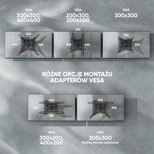 ONKRON Uchwyt ścienny Full Motion TV do ekranu 32–65 cali, uniwersalny uchwyt ścienny do telewizora do 41 kg – obrotowy uchwyt do telewizora na ścianę VESA 100 x 100 – VESA 400 x 400 / pochylony i
