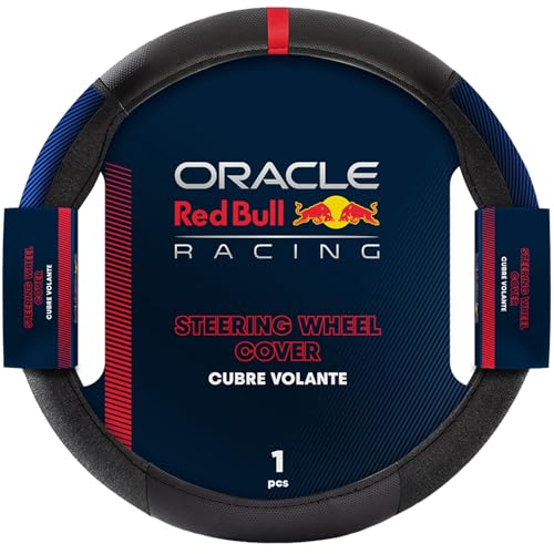 Red Bull Racing Steering Wheel Cover – Universal Fit, Perforated Leather with Cloth Grips, Sporty Design, Protects & Enhances Your Vehicle’s Style (RBSWC002BR)