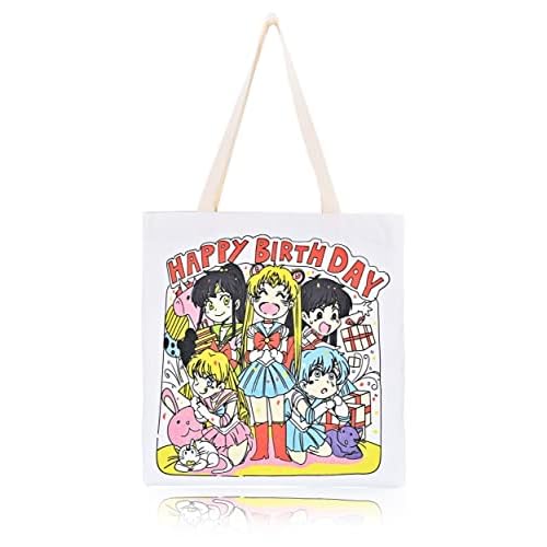 Roffatide Anime Sailor Moon bolso de lona para niñas mujeres reutilizable bolso de compras bolso de hombro informal blanco