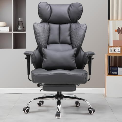 Image of GTPLAYER Big and Tall Gaming Chair 400lbs Heavy Duty Office Chair with Foot Rest & Ergonomic Pocket Spring Lumbar Support, High Back 3D Saddle Shaped Cushion for Back Pain Relief, Grey