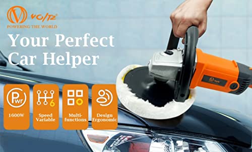 Image of VOLTZ VZ-CP1600 Electric Hand Polisher 1600W Car Polisher, 6 Variable Speed Car Buffer 600-3000RPM,D Shape Handle Home Appliance, Furniture, Car & Boat Detailing (2Pcs Sponge & 1Pcs Woolen Pad)
