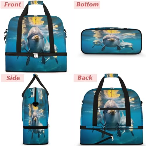 Travel Duffel Bags Cute Dolphin Foldable Weekender Bags for Women with Shoes Compartment Waterproof & Tear Resistant Carry on Overnight Luggage Duffel Bag Shoulder Sports Tote Bag3