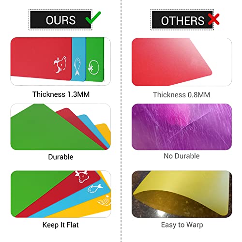 Cutting Board Mats Set, Extra Thick Flexible Plastic Kitchen Chopping Board, Colored Mats With Food Icons & Easy-Grip Handles, Dishwasher Safe, Set Of 6 #TOP5