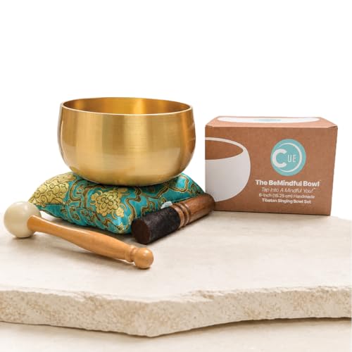BeMindful Bowl CUE Meditation Edition, 6 Inch Tibetan Singing Bowl Set with Free Meditation Course...